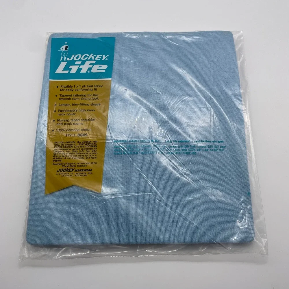 NOS Jockey Life Tapered Super Brute Shirt Mens M Light Blue Stretch Rib 1968 - Picture 5 of 5